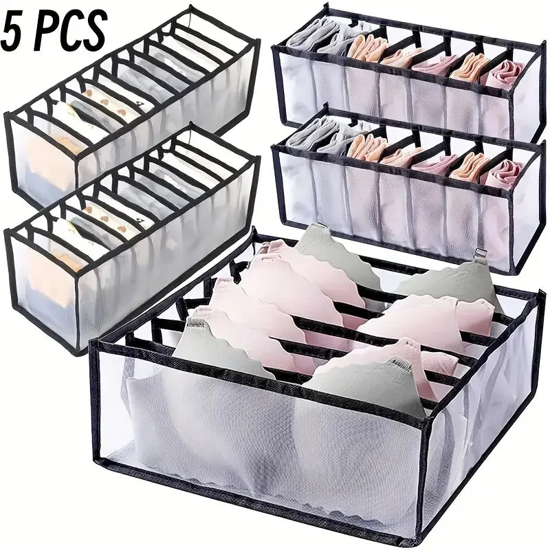 Foldable Plaid Underwear Storage Boxes