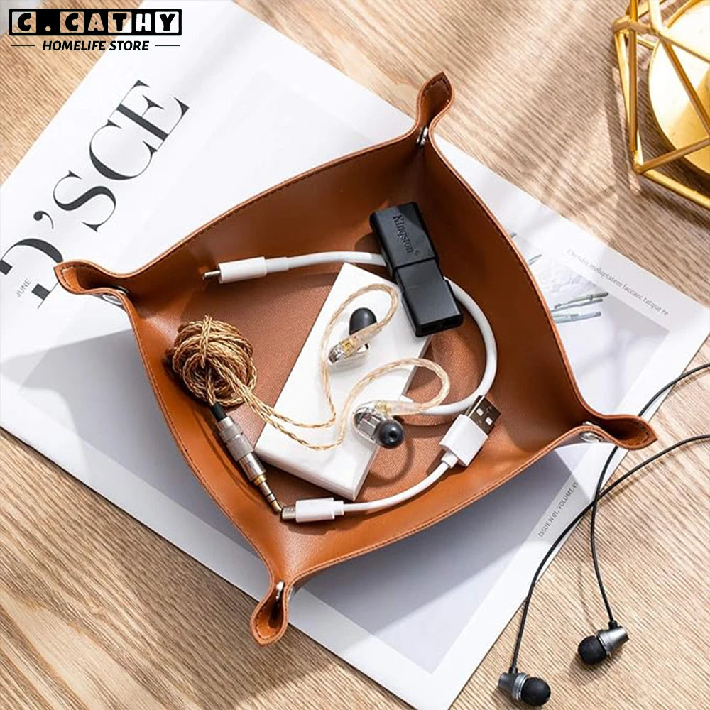 Leather Foldable Tray Storage Box